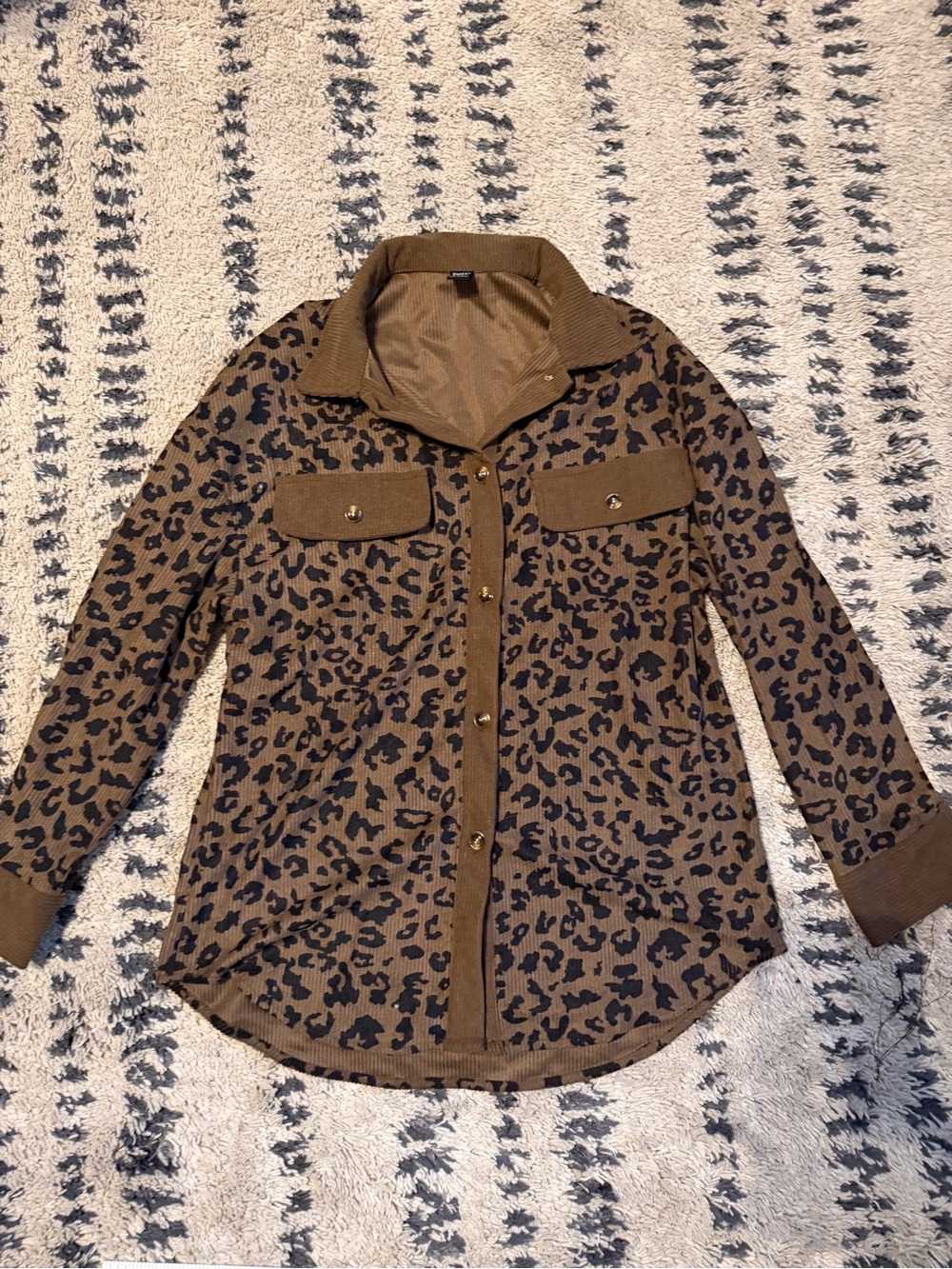 Brown Leopard Print Button-Front Shirt Jacket